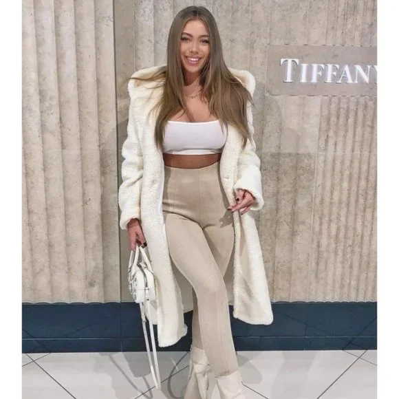 1 DAY SALE! Long Sleeve Hoodie Hooded Long Maxi Borg Teddy Bear Fur Coat - Picture 11 of 15